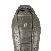 A gray NEMO Equipment Soul™ Endless Promise® Synthetic Mummy Sleeping Bag with hood and recycled synthetic insulation is shown against a white background.
