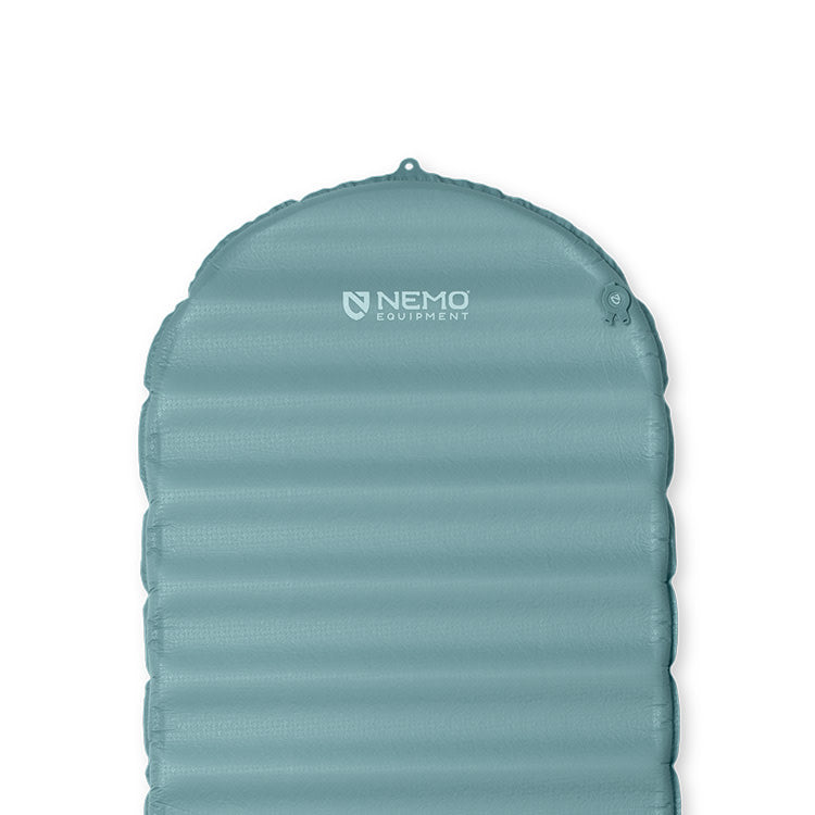 The NEMO Equipment Flyer™ Self-Inflating Sleeping Pad is a teal, lightweight pad with horizontal air chambers and the logo near the top, ideal for a comfortable night's sleep on your next adventure.